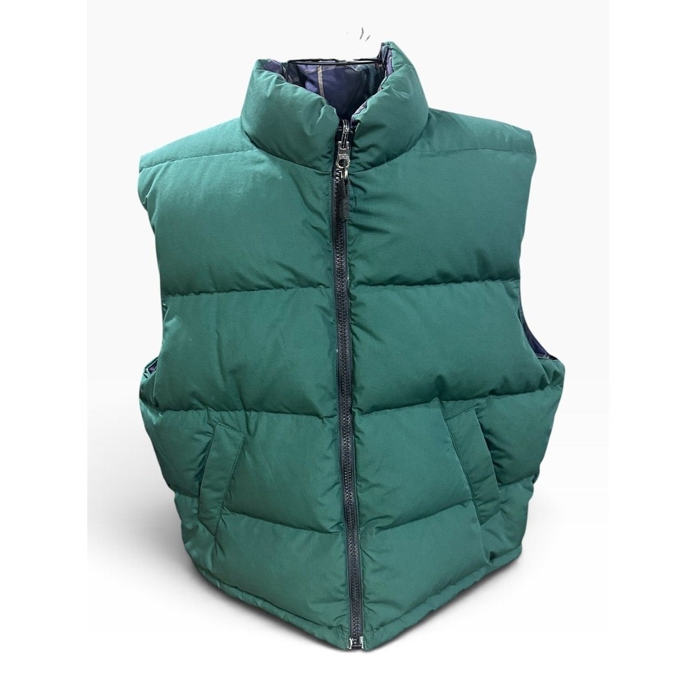 Eddie Bauer Vintage Reversible Goose Down Puffer Vest Mens Large Plaid Green - Picture 3 of 7